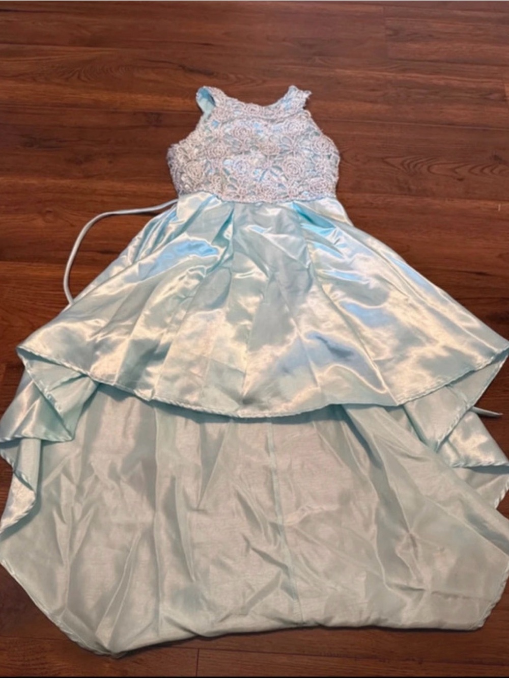 Speechless Light Blue High-Low Lace Satin Party Dress